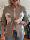Ladies Patchwork Printed Casual Knitted Cardigan