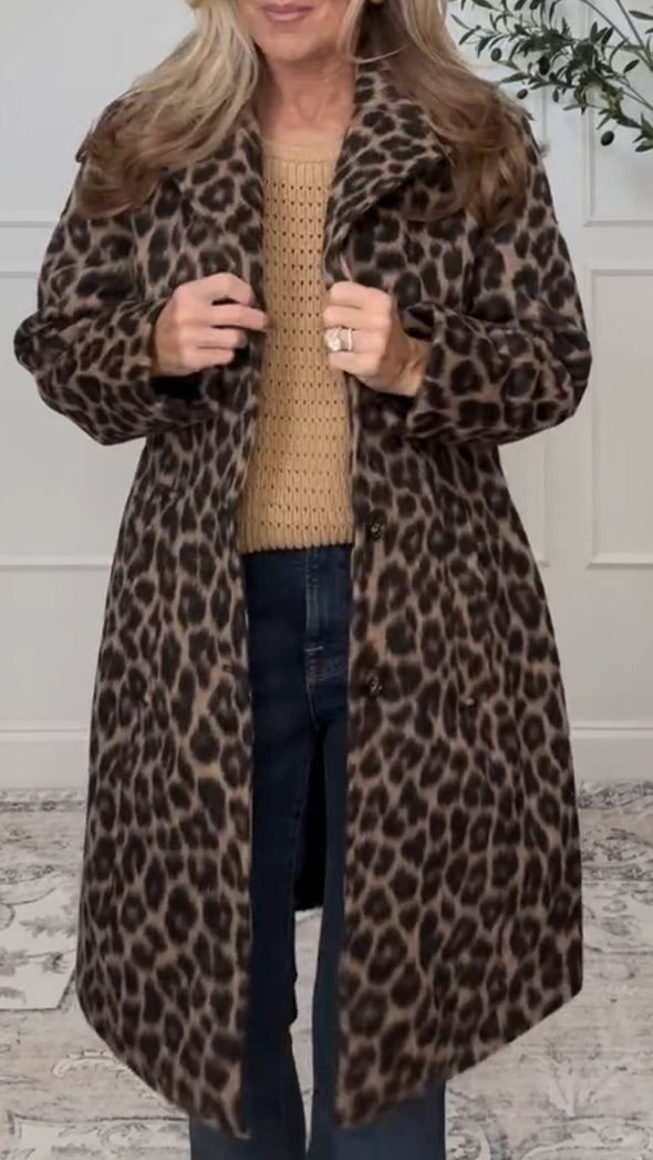 Women's Leopard Print Casual Jacket with Lapel