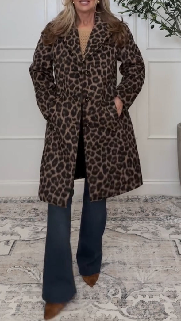 Women's Leopard Print Casual Jacket with Lapel