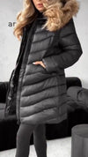 Women's Long Warm Cotton Coat with Fur Collar