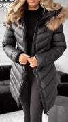 Women's Long Warm Cotton Coat with Fur Collar