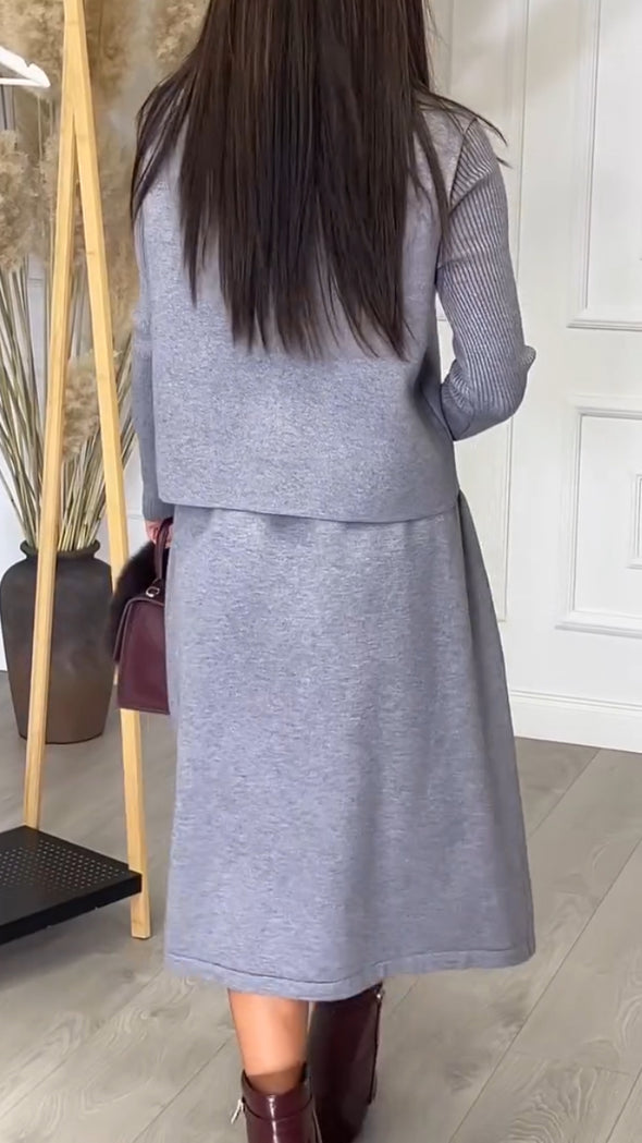 Women's Knitted Vest + Dress Casual Set