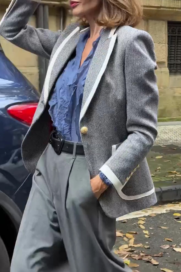 Women Elegant Classic Color-Blocked Trim Blazer