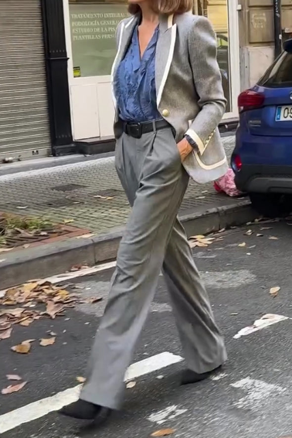 Women Elegant Classic Color-Blocked Trim Blazer