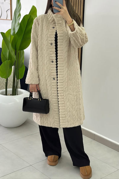 Women Round Neck Braided Style Temperament Casual Plush Jacket