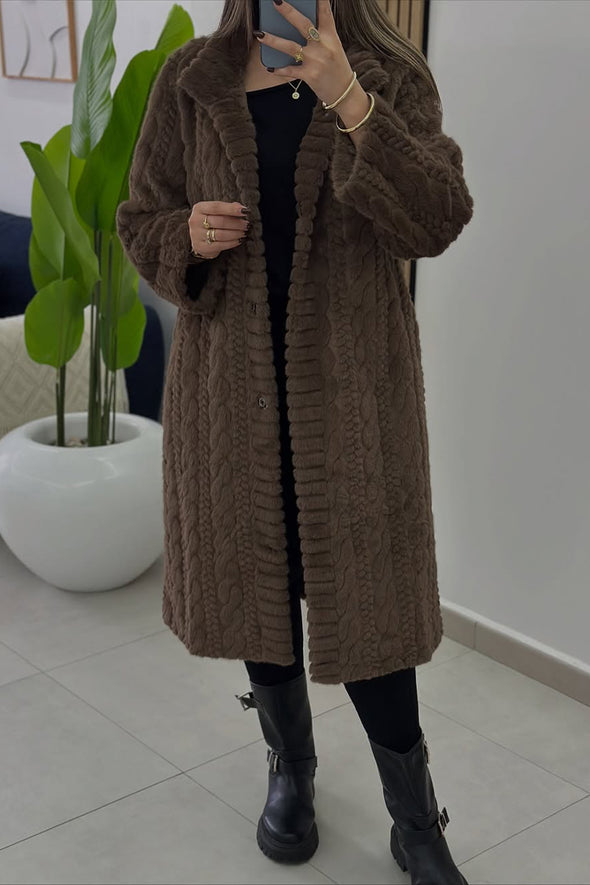 Women Round Neck Braided Style Temperament Casual Plush Jacket