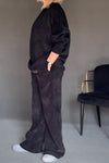 Women Casual Sparkling Corduroy Fur Collar V-Neck Top + Pants Suit