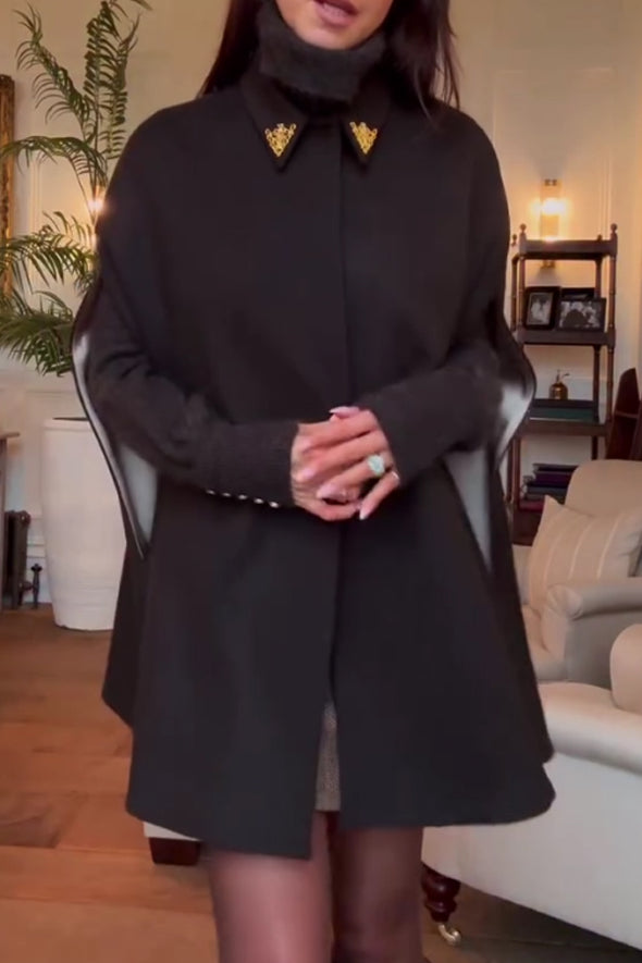 Women Elegant Metallic Trim Collar Cape Coat