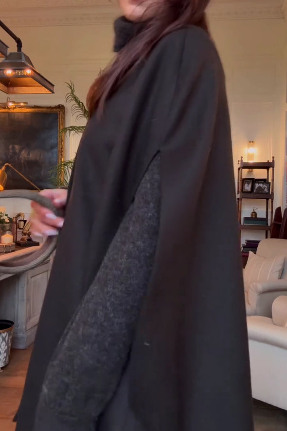 Women Elegant Metallic Trim Collar Cape Coat