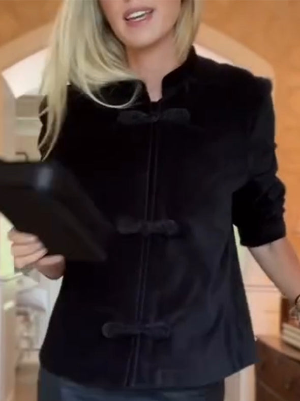 Women Round Neck Solid Color Temperament Casual Plush Coat