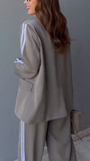 Women Collared Striped Temperament Commuter Suit
