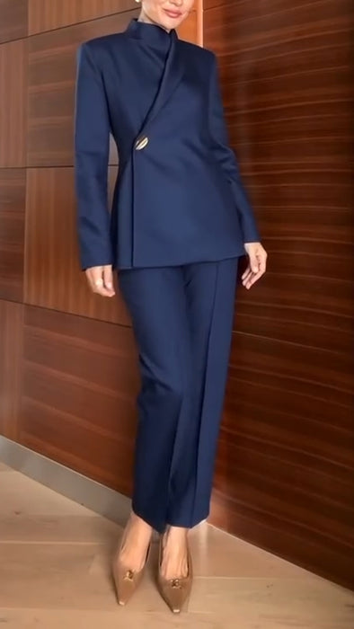 Women Round Neck Jacket+ Pants Temperament Commuting Set