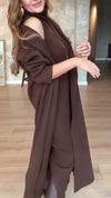 Ladies High Neck Dress+ Cardigan Solid Color Casual Set