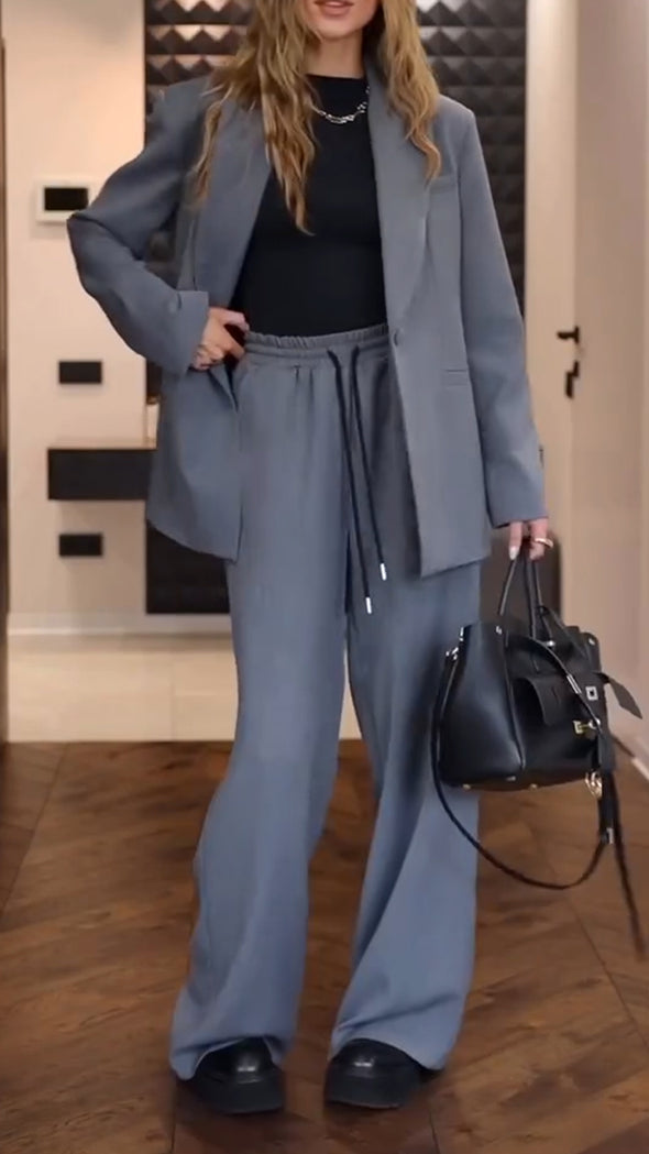 Ladies Collar Jacket+ Drawstring Pants Temperament Commuting Set