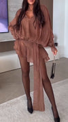 Women Collar Patchwork Dress+ Shorts Temperament Leisure Suit