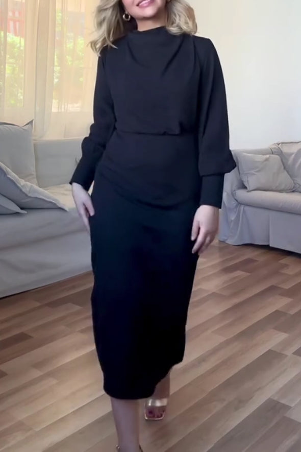 Women Elegant Metal Buckle A-line Dress