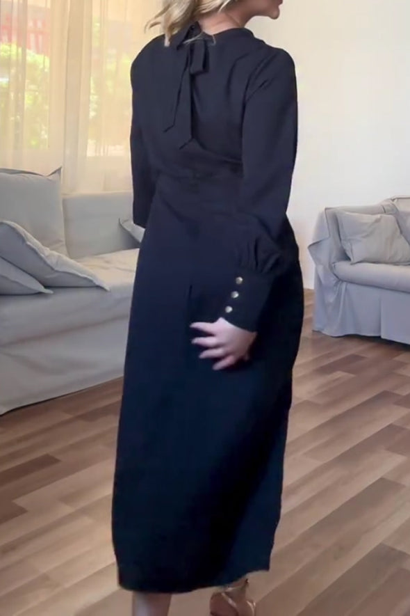 Women Elegant Metal Buckle A-line Dress