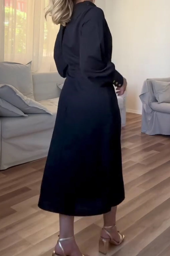 Women Elegant Metal Buckle A-line Dress