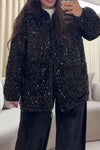 Women Casual Sequin Warm Zip-Up Jacket