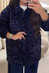 Women Casual Sequin Warm Zip-Up Jacket
