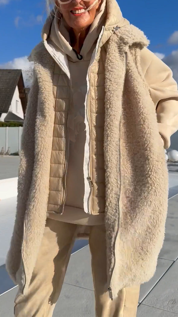 Women Hooded Patchwork Casual Plush Vest