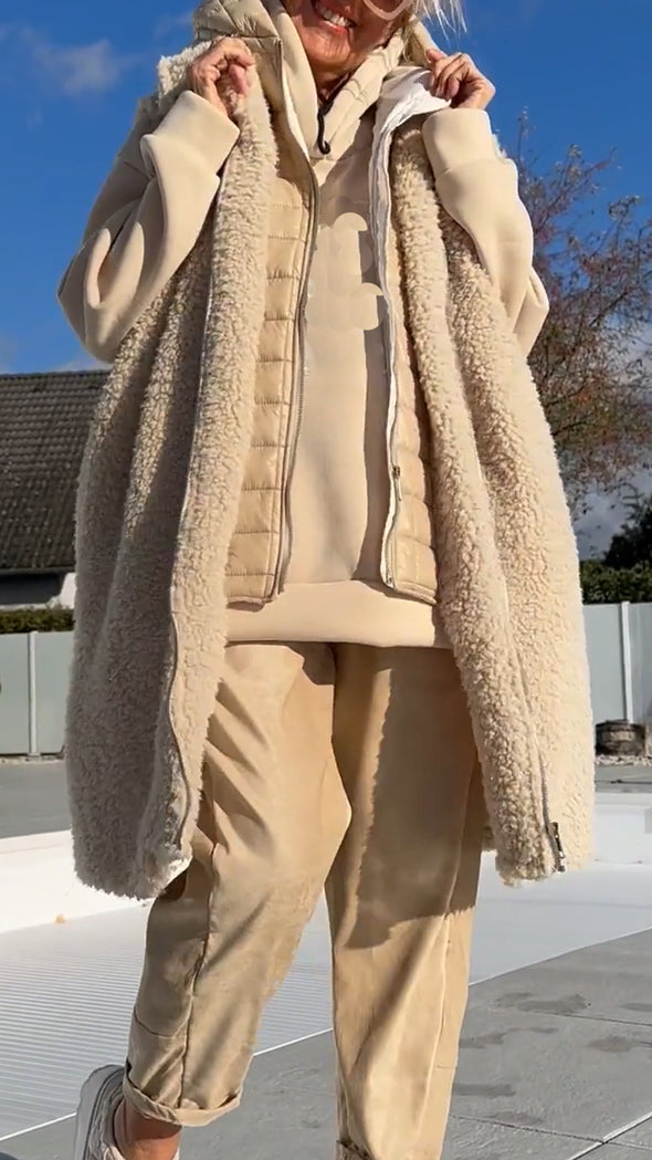 Women Hooded Patchwork Casual Plush Vest