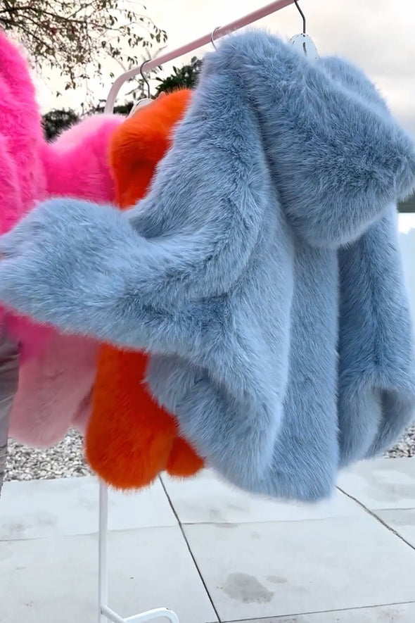 Women Hooded Solid Color Casual Plush Coat