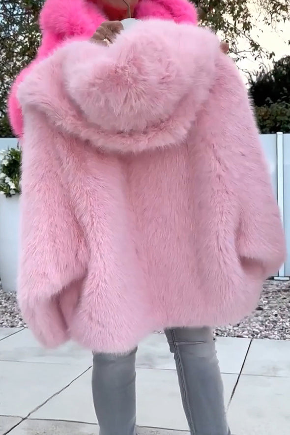 Women Hooded Solid Color Casual Plush Coat