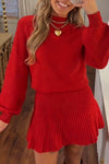 Ladies Round Neck Knitted Top+ Pleated Skirt Casual Set