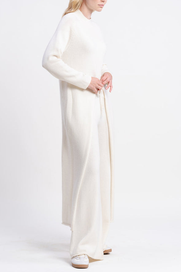 Women Round Neck Irregular Long Top+ Pants Solid Color Casual Knitted Suit