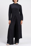 Women Round Neck Irregular Long Top+ Pants Solid Color Casual Knitted Suit