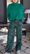 Ladies High Neck Knitted Sweater+ Printed Pants Casual Set