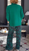 Ladies High Neck Knitted Sweater+ Printed Pants Casual Set