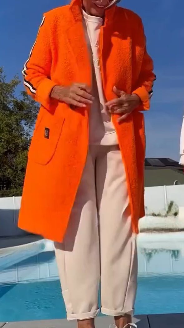 Ladies Stand Collar Vertical Stripe Casual Plush Jacket