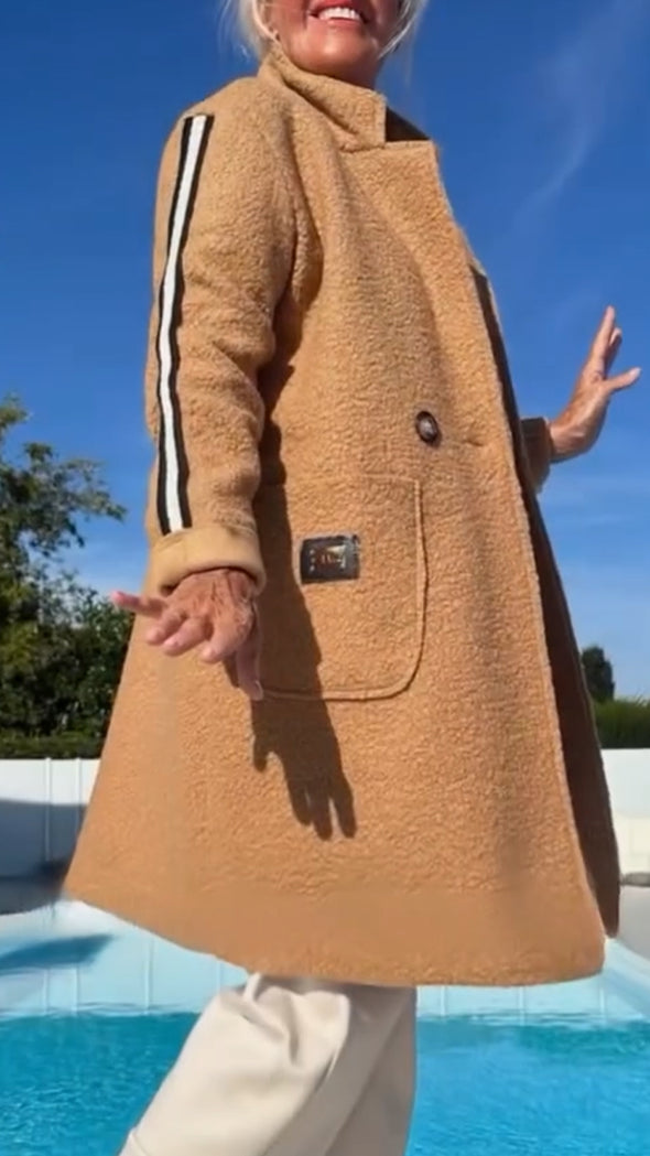 Ladies Stand Collar Vertical Stripe Casual Plush Jacket