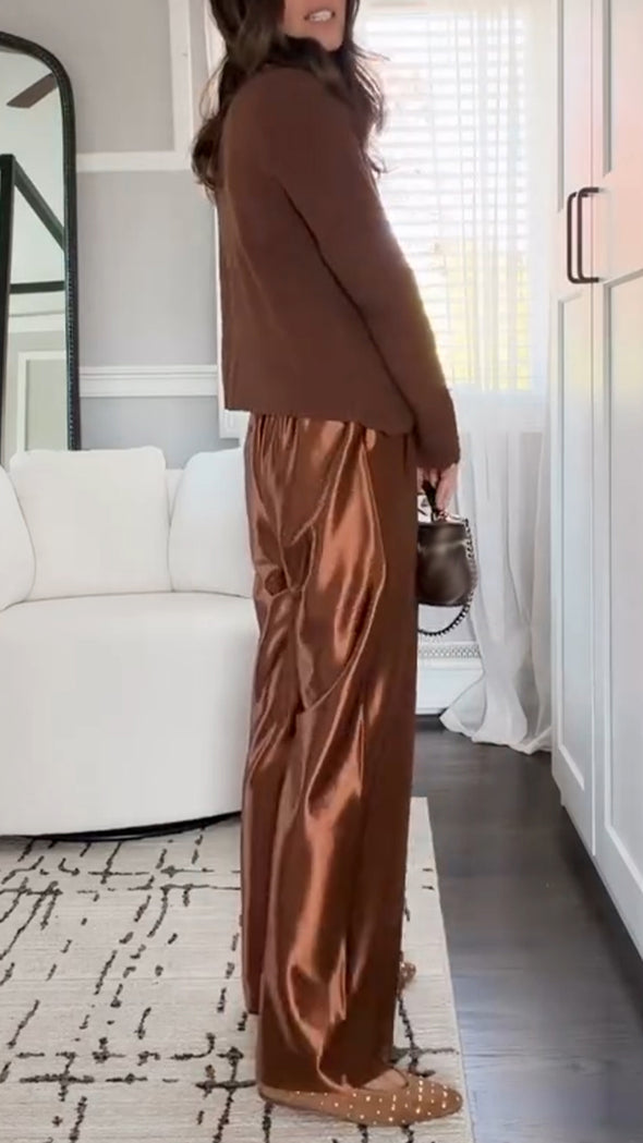 Women V-neck Button Knit Cardigan+ Pants Casual Set