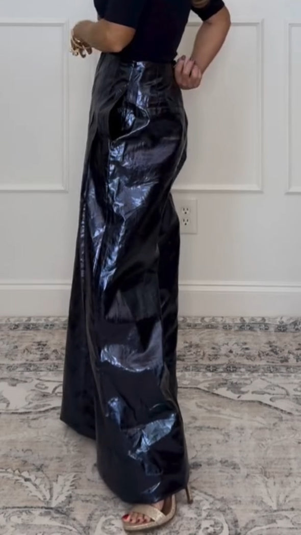 Ladies Shiny Casual Wide Leg Pants