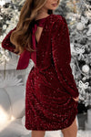 Ladies Round Neck Sequined Back Bow Tie with A Casual Christmas Atmosphere Dress