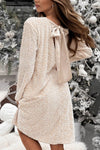 Ladies Round Neck Sequined Back Bow Tie with A Casual Christmas Atmosphere Dress