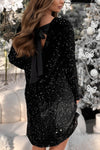 Ladies Round Neck Sequined Back Bow Tie with A Casual Christmas Atmosphere Dress