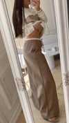 Ladies Round Neck Patchwork Sequin Top+ Pants Casual Set