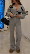Ladies 3D Butterfly Bow Cardigan+Pants Casual Knitted Set