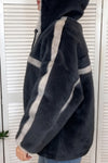 Women Hooded Vertical Striped Reversible Casual Plush Coat