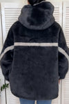 Women Hooded Vertical Striped Reversible Casual Plush Coat