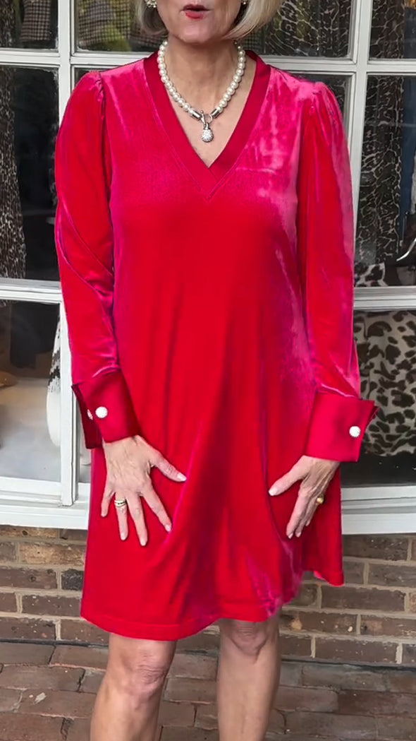 Women V-neck Velvet Casual Dress