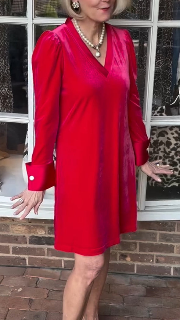 Women V-neck Velvet Casual Dress