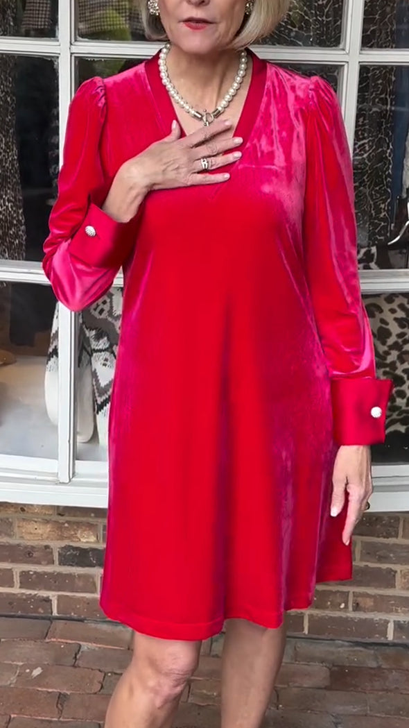 Women V-neck Velvet Casual Dress