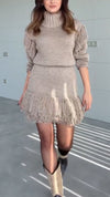 Women High Neck Knitted Patchwork Tassel Solid Color Temperament Casual Dress