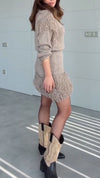 Women High Neck Knitted Patchwork Tassel Solid Color Temperament Casual Dress