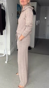Women Hooded Top+ Pants Solid Color Casual Knitted Suit